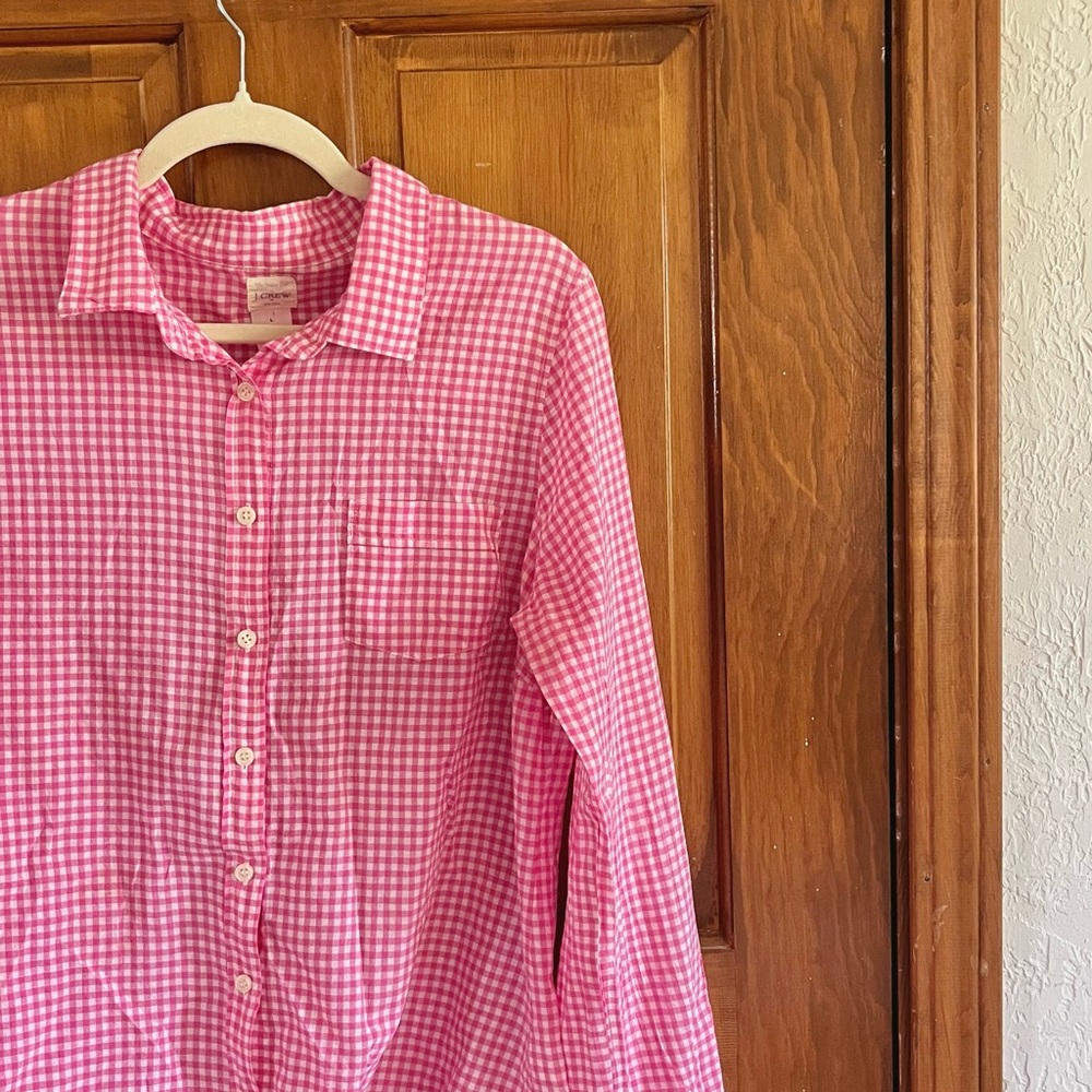 J. Crew Pink Gingham Blouse